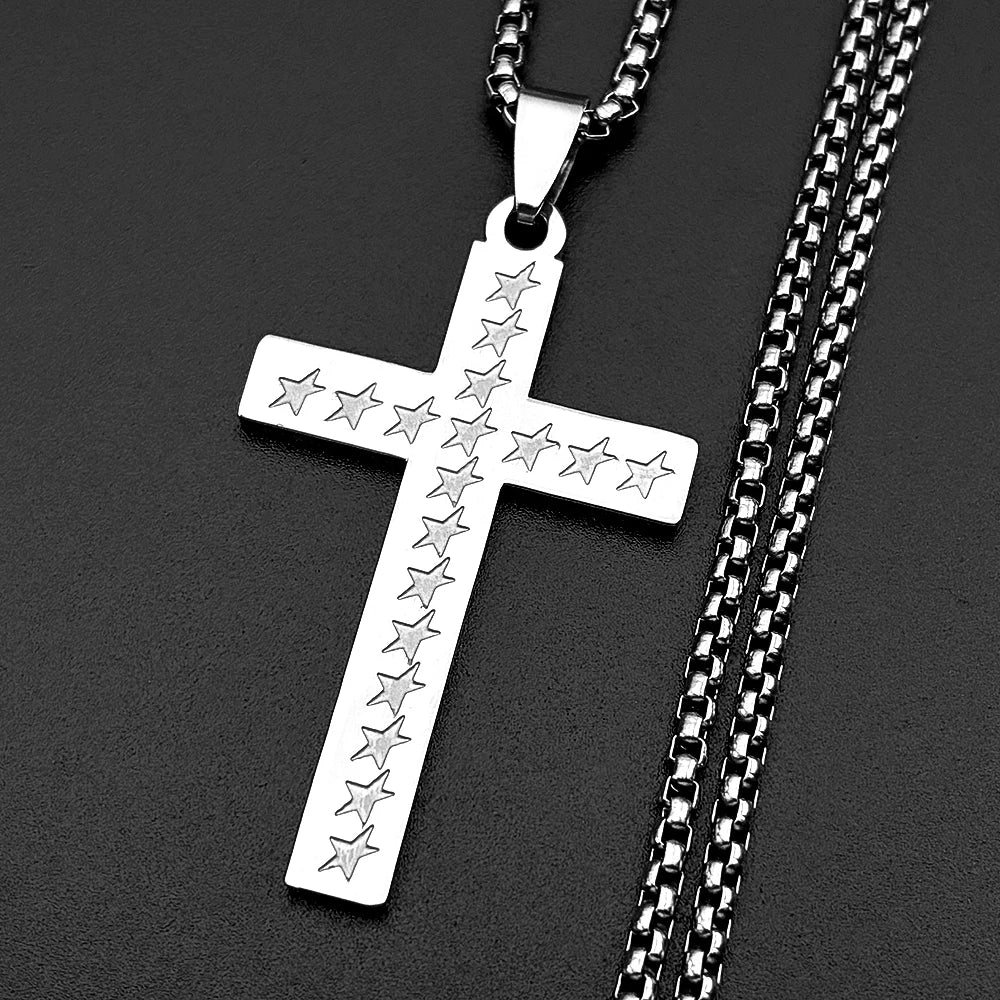 Star Cross Stainless Steel Pendant Necklace