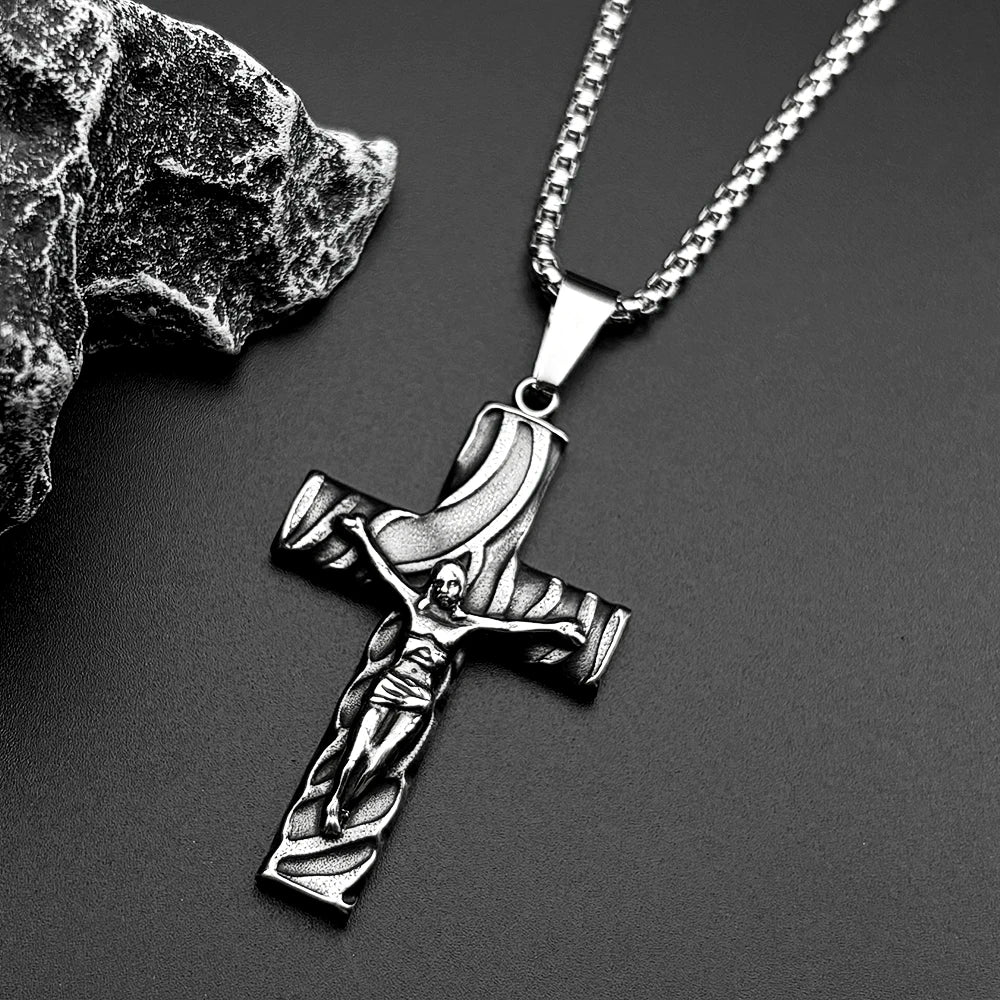 Cross Jesus Christ Silver Pendant Retro Crucifix