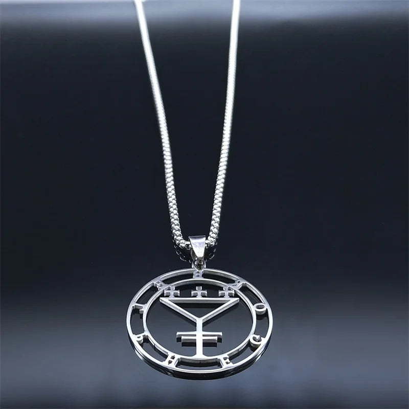 Belphegor Seal Round Pendant Necklace — Stainless Steel