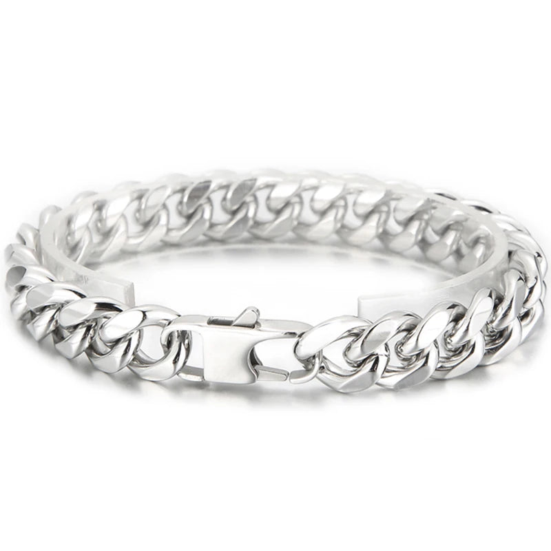 Classic 12MM Men's Cuban Link Chain Bracelet Men High Polished Solid 316l Stainless Steel Bracelets Jewelry Accessory