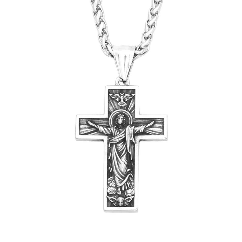 Vintage 316L Stainless Steel Cross Jesus Pendant Necklaces For Men Boys Punk Fashion Christian Amulet Jewelry Gifts Dropshipping