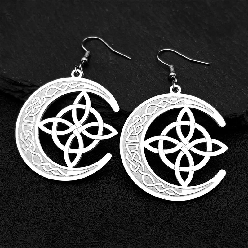 Celtic Gold Earrings Crescent Moon Witch's Knot