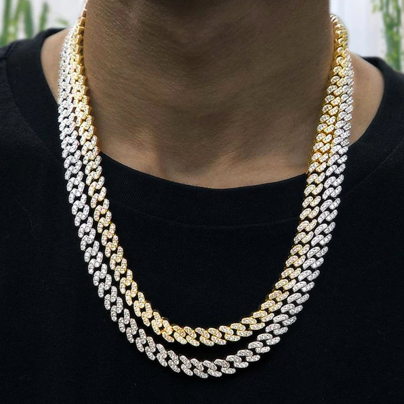 New 9MM Hip Hop Men Women Prong Cuban Link Chain Necklace Bling Iced Out 1 Row Rhinestone Paved Miami Cuban Chain