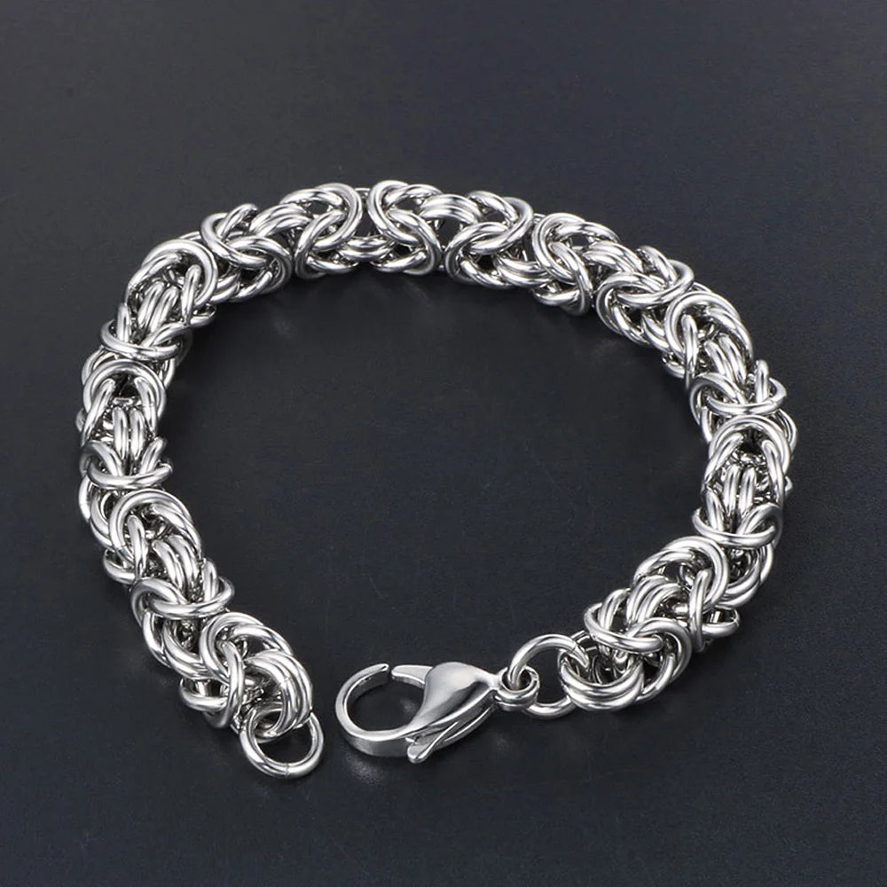 Punk Braided Biker Chain Bracelet — Stainless Steel, 18.5-21.5cm