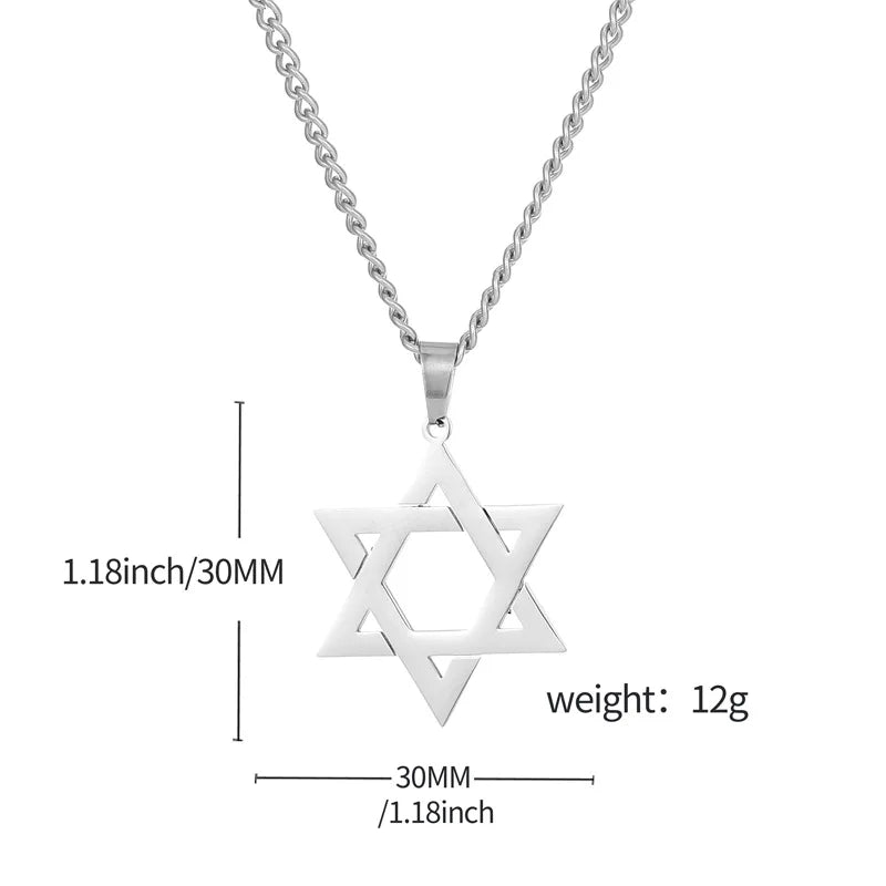 HNSP 316L Stainless Steel Star of David Pendant Necklace For Men Hexagram David Star Jewelry, Vintage Box Chain