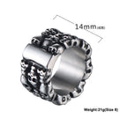 8/9/10/11/12/13# Stainless Steel Men Skull Ring Ancient Punk Skeleton Crossbones Waterproof Not Fading Male Finger