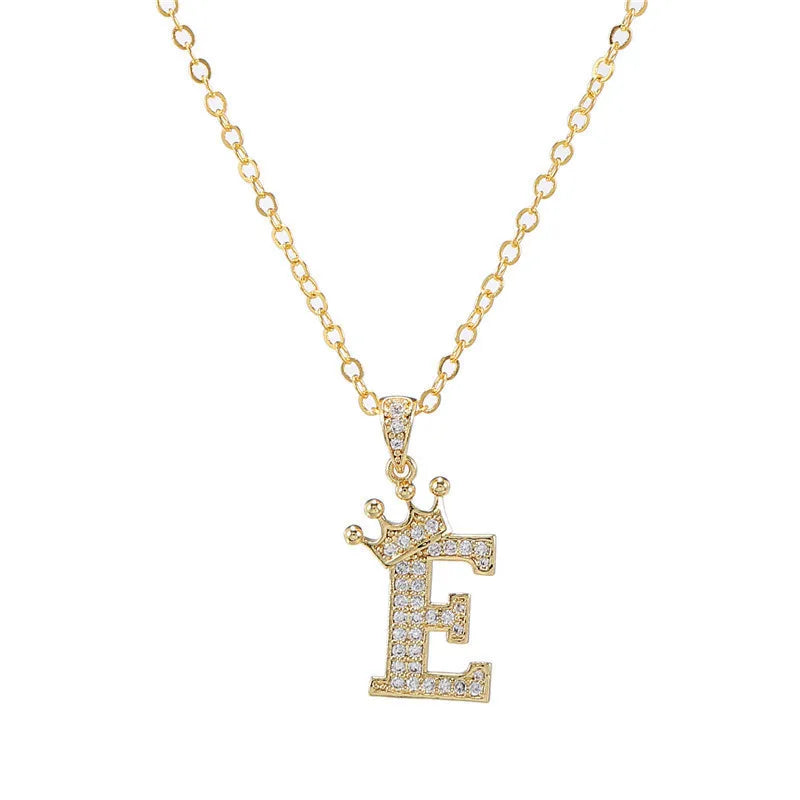 Crown Initial Letter Pendant Necklace — Copper