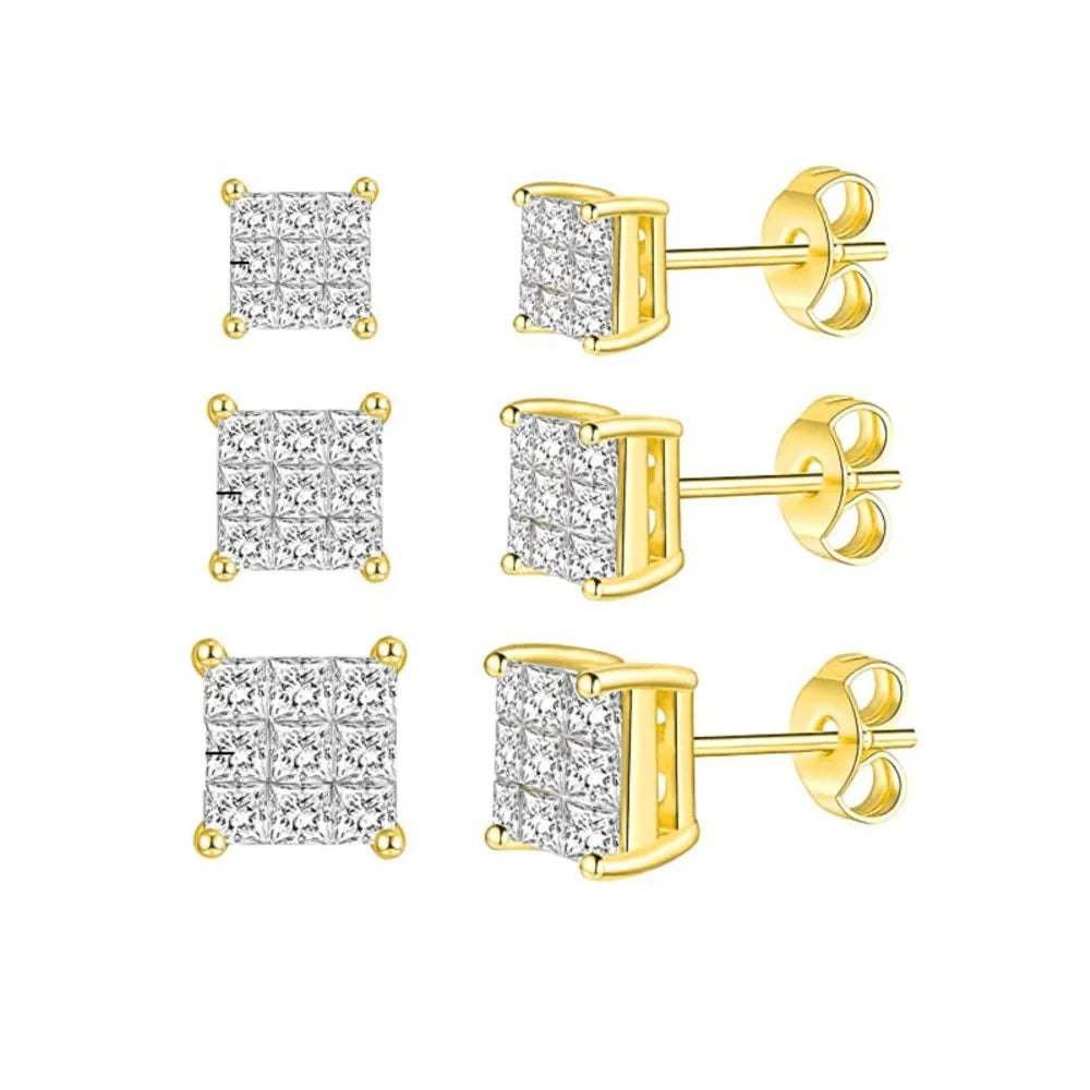 Gold Iced Out Square Zirconia Earrings Statement