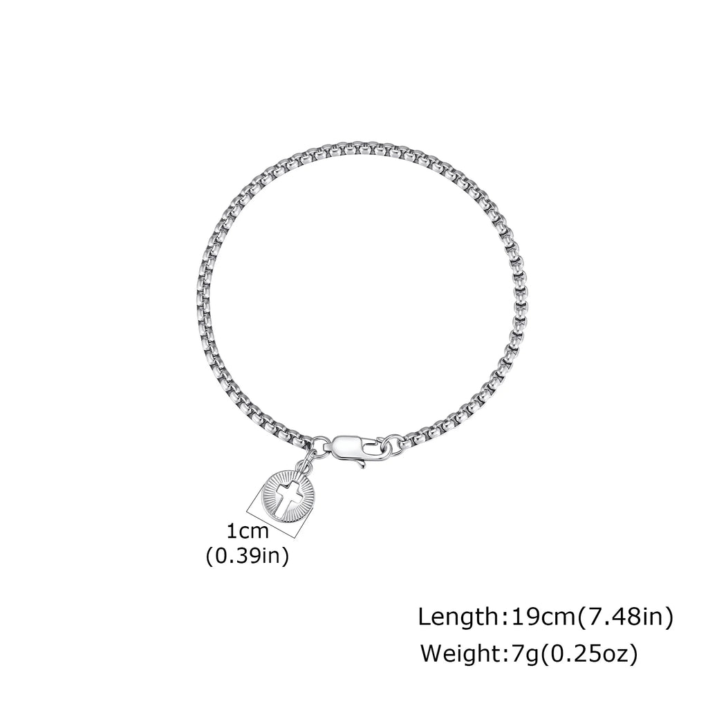Gothic Cross Medal Layered Chain Bracelet — Stainless Steel