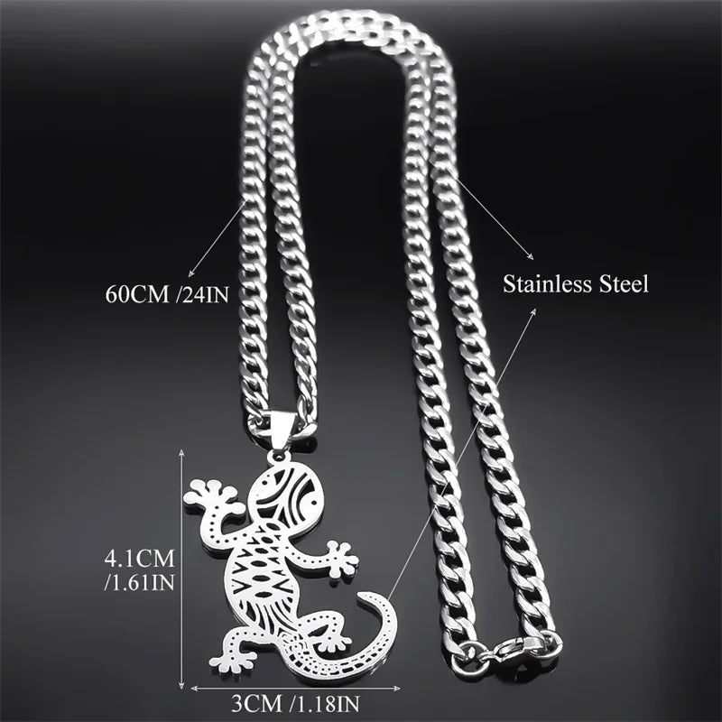 Gecko Statement Chain Necklace — Stainless Steel