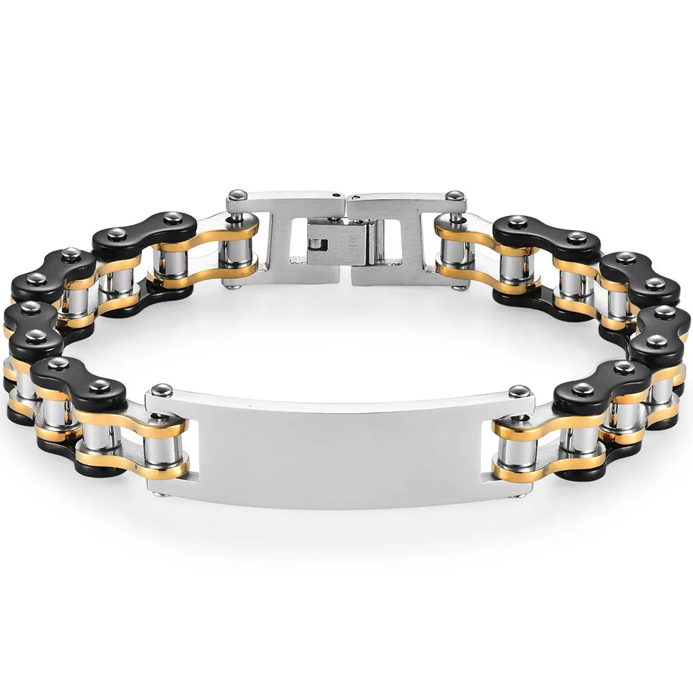 12MM Motorcycle Bike Chain Bracelet for Men Stainless Steel Bicycle Link Design Men's ID Bracelets Punk Rock Jewelry 10