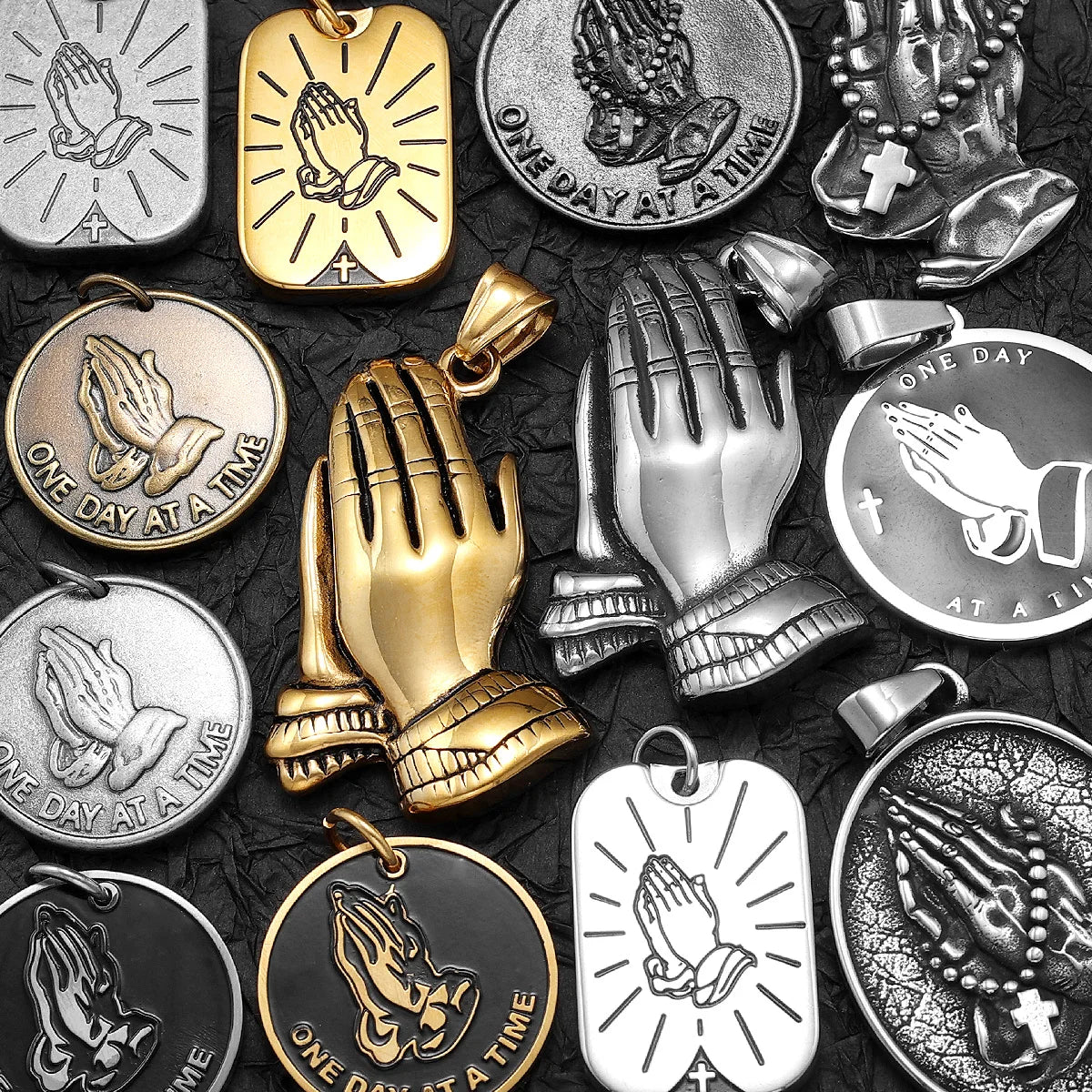 Praying Hands Cross Pendant — Stainless Steel