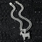 Men Hip Hop Fashion Full Rhinestone Animal Goat Pendant Necklace with 13mm Miami Cuban Chain Necklaces Rapper Rock