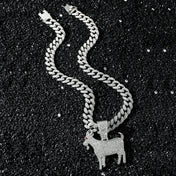 Men Hip Hop Fashion Full Rhinestone Animal Goat Pendant Necklace with 13mm Miami Cuban Chain Necklaces Rapper Rock