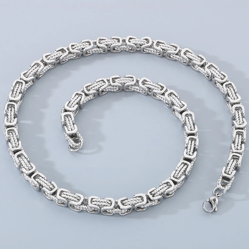 Men's 8MM Width 60CM Long Stainless Steel Twist Link Chain Necklace Classic Men's On Neck Jewelry Accessory 4 Color