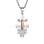 Vintage Christian Jesus Cross Stainless Steel Pendant Little Angel Prayer Necklace Men Women Faith Amulet Jewelry