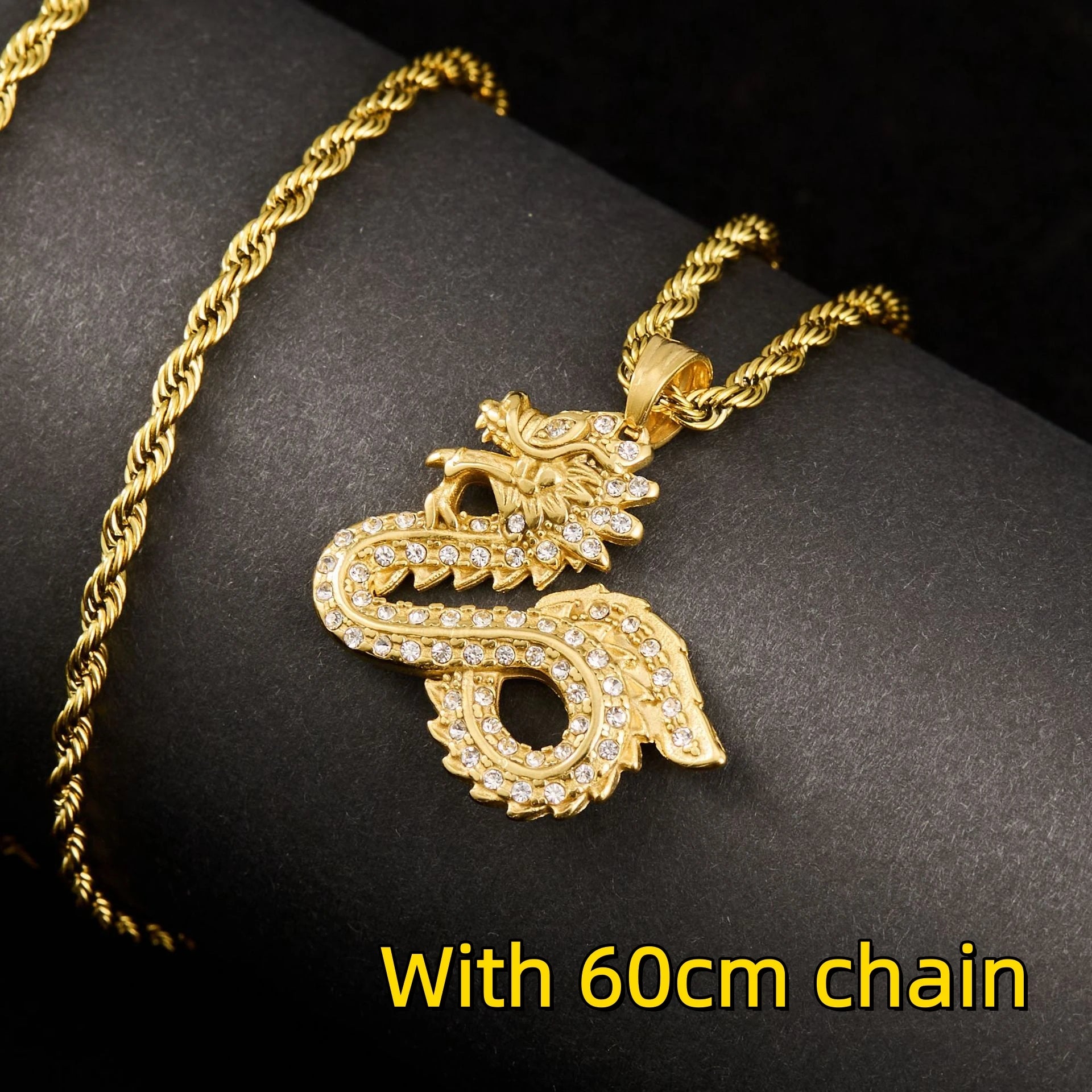 Dragon Rhinestone Pendant Necklace — Stainless Steel