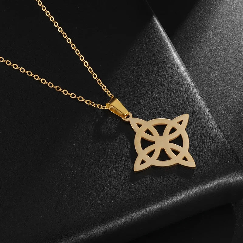 Silver Color Stainless Steel Pattern Witch Knot Pendant Necklace Celtic Knot Lucky Jewelry Christmas Gift for Friends Family