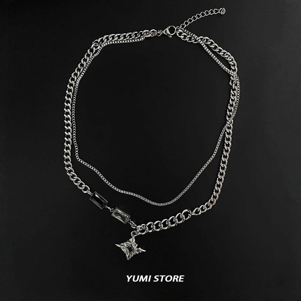 Hip Hop Zircon Cross Pendant Necklace For Man Woman Luxury Titanium Steel Non-Fading Clavicle Sweater Chain Couple Jewelry