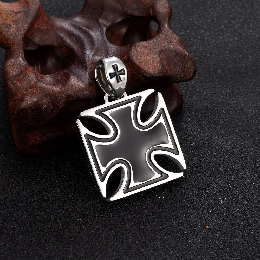 Fashion Cross Men's Necklace Vintage Knights Templar Iron Pendant Biker Maltese Male Jewelry 24Inch Chain Link