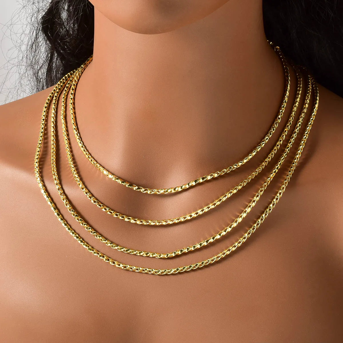 Textured Flat Woven Herringbone Chain Necklace Stackable 60cm