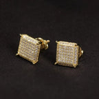 TrendMen Hiphop Rock Square Cubic Copper Zirconia Stud Earrings For Men Boy Gold Color Metal Crystal Earring Party Ear