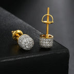 Iced Out Cylindrical Stud Earrings — Gold