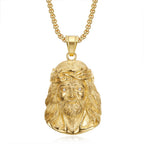 Religious Iced Out Bling Christ Jesus Head Pendant Stainless Steel Cubic Zirconia Christian Necklace for Women Men Jewelry Gift