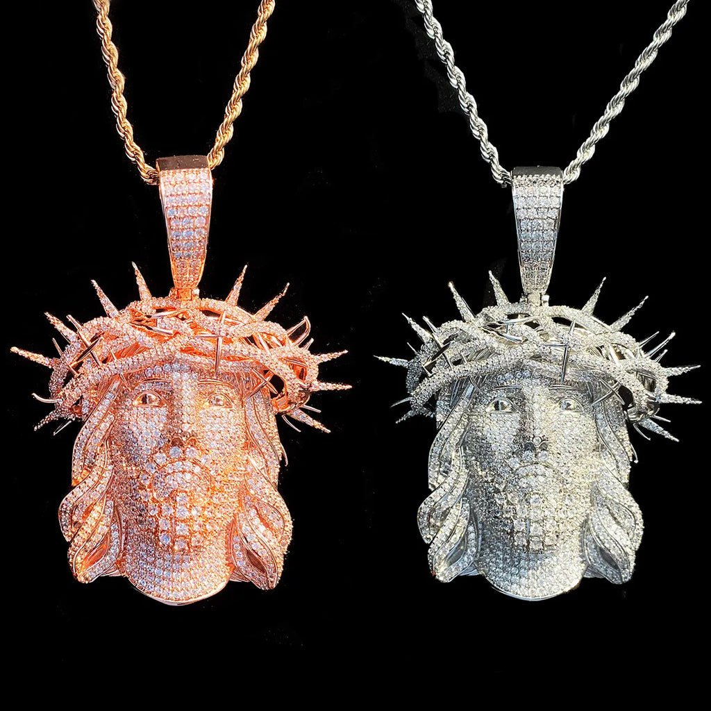 Aokaishen Iced Out Ratten Jesus Necklace Pendant for Men Prong Setting Cubic Zirocnia Hip Hop Jewelry
