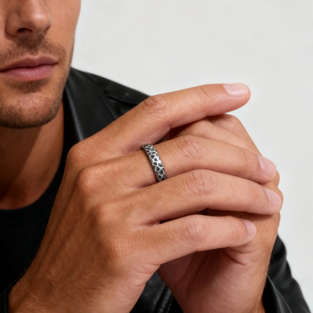 Fashion Minimalist Irregular Concave Hammered Texture Stainless Steel Rings for Men Male, Punk Trendy Finger Jewelry