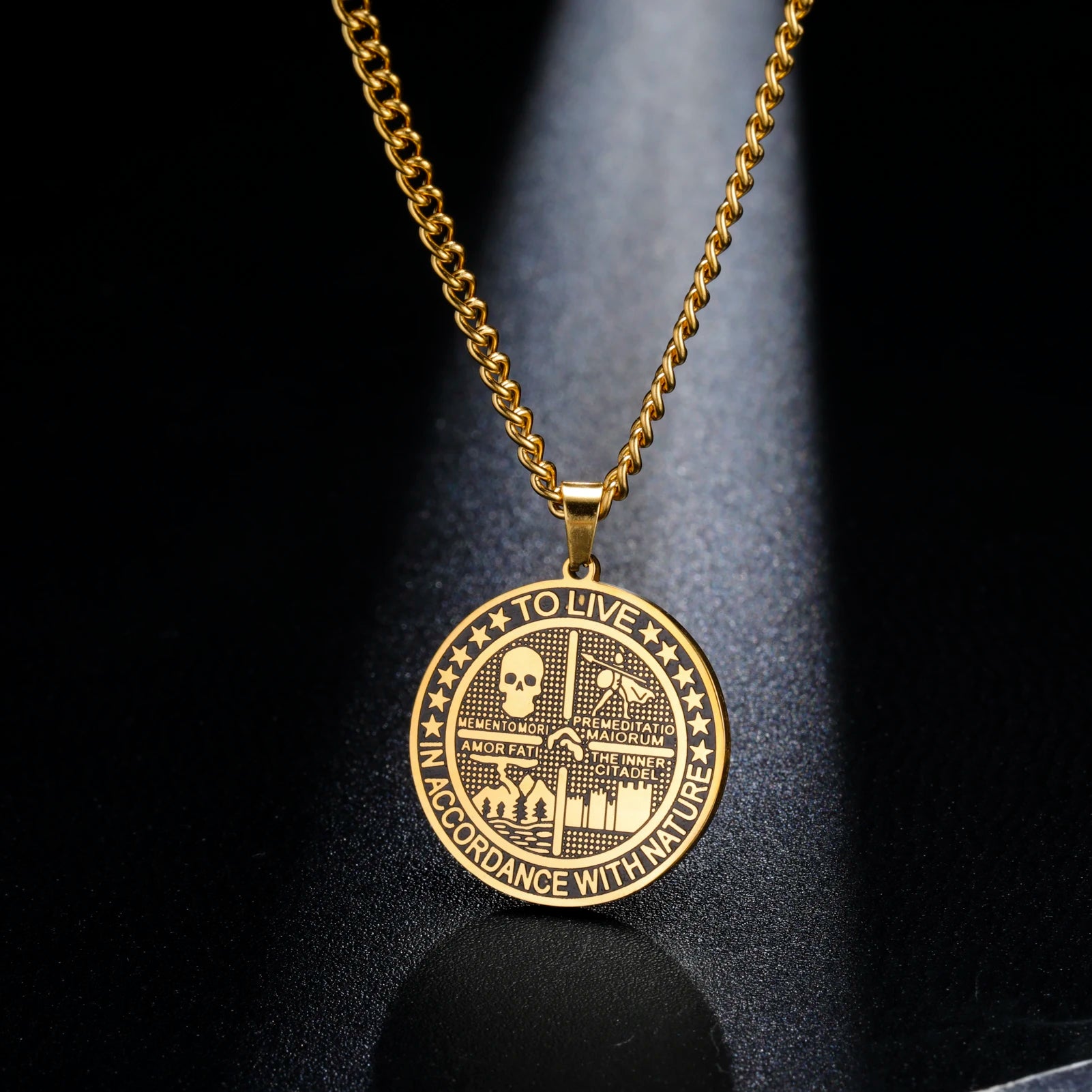 Memento Mori Stoic Medallion Pendant Necklace