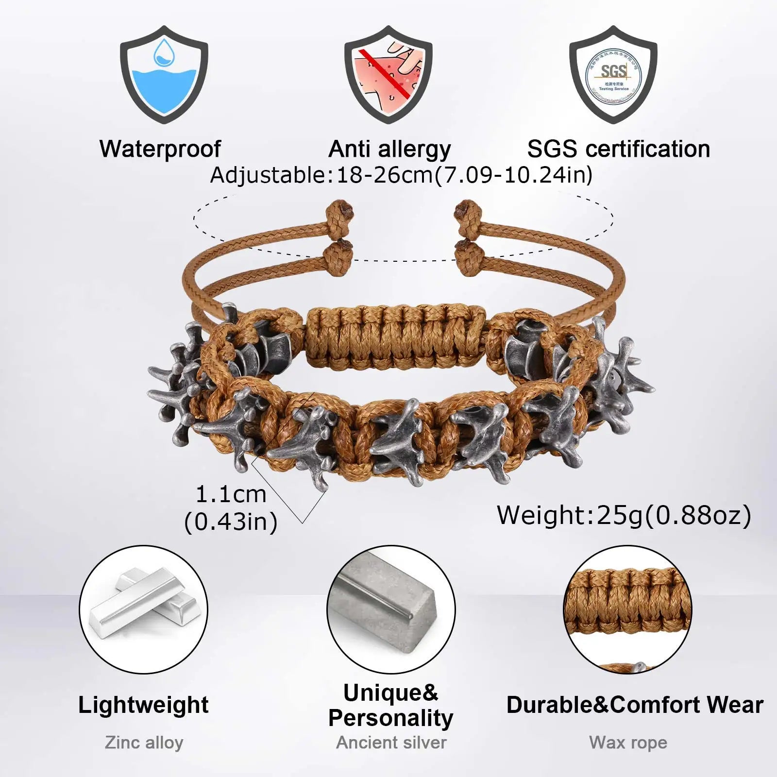 Rock Punk Dragon Spine Woven Bracelet for Men Boys,11MM Width Vintage Woven Metal Bracelet,Jewelry Gift for Him