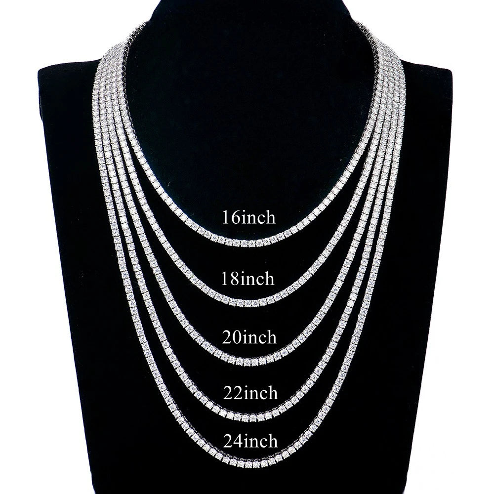 SEMNI 3mm--5mm Moissanite Diamond Tennis Chain Necklace for Women Men 925 Sterling Silver Plated with White Gold Fine Jewelry