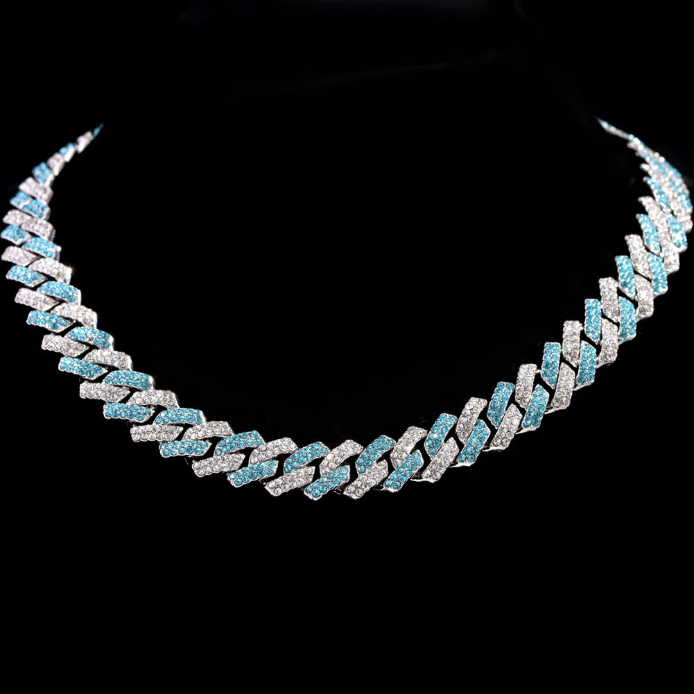 14 MM Prong Cuban Link Chain Necklace For Men Hip Hop Iced Out Bling Luxury Full Rhinestone Paved Necklace Rapper