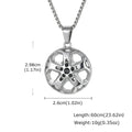 Creative Unique Wheel Hub Pendant Necklace Inlaid Cubic Zircon Stainless Steel Necklace Fashion Punk Jewelry for Men Gift