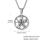 Creative Unique Wheel Hub Pendant Necklace Inlaid Cubic Zircon Stainless Steel Necklace Fashion Punk Jewelry for Men Gift
