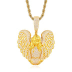 TUHE Copper Angel Wing Pendant Necklace Full Iced Out Cubic Zirconia Hip Hop Jewelry For Men Women Party Gift