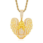 TUHE Copper Angel Wing Pendant Necklace Full Iced Out Cubic Zirconia Hip Hop Jewelry For Men Women Party Gift