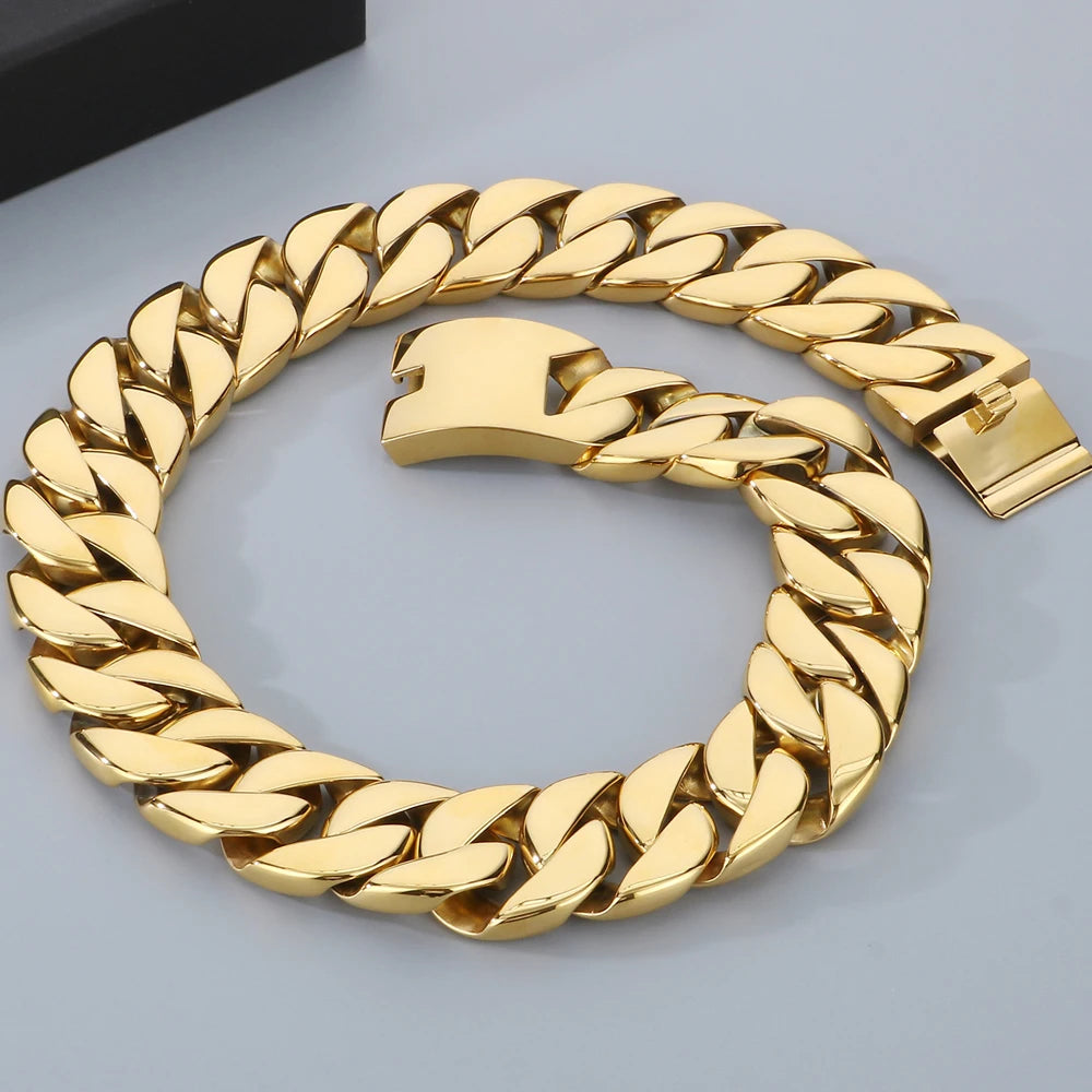 Men's Necklaces Heavy Polished Brushed Stainless Steel 31MM Width Curb Cuban Link Chain HipHop On Neck Chains Bracelet