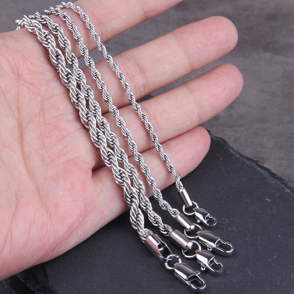 304 Stainless Steel Twist Rope Chain Necklace for Men Women PVD Silver Plated 2mm/2.5mm/3mm/4mm/5mm Width Accessories