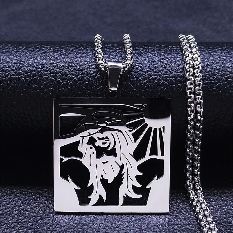 Christ Jesus Cutout Pendant Necklace — Stainless Steel Box Chain