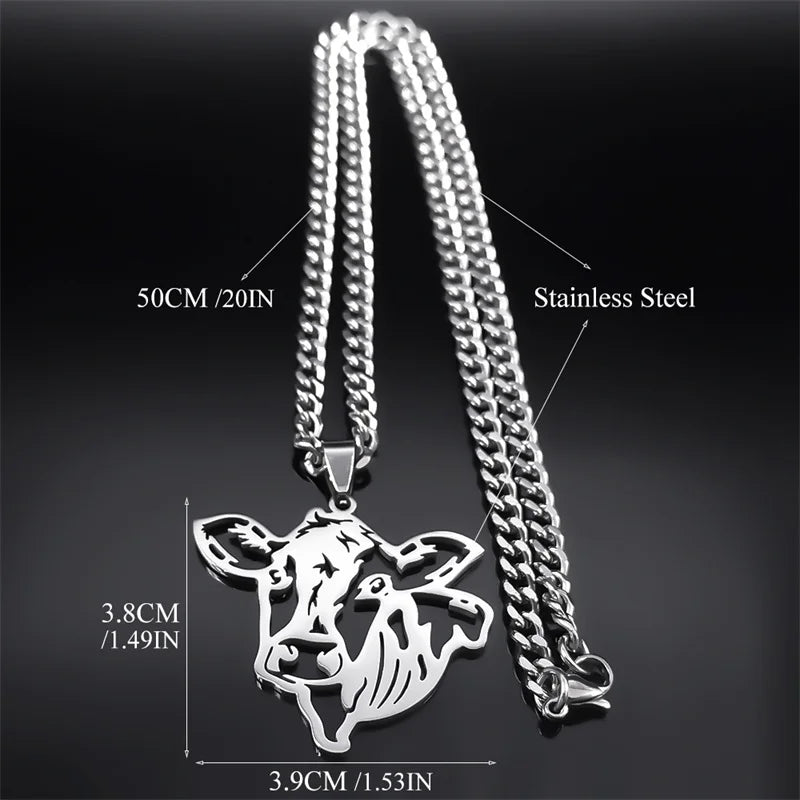 Cow Head Hollow Pendant — Silver Stainless
