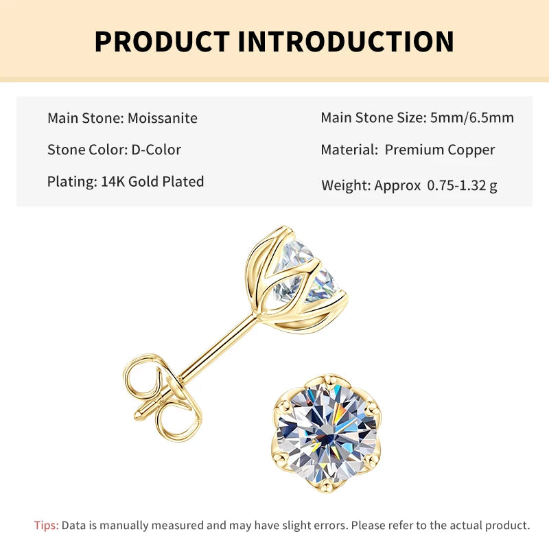 Rrjzz Certified 0.5CT-1CT D Color VVS1 Moissanite Stud Earrings 925 Sterling Silver Plated Hypoallergenic Earrings for Men Women