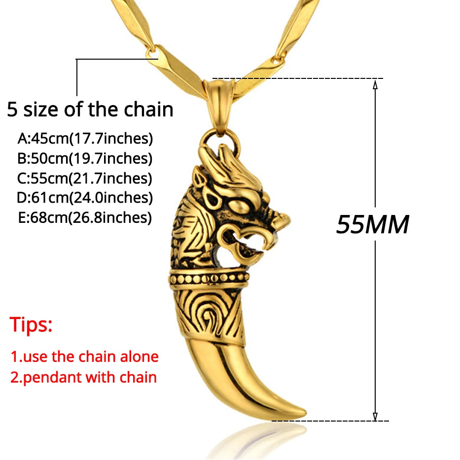 Dragon Wolf Tooth Pendant Necklace — Gold