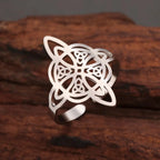 LIKGREAT Hollow Trinity Witch Knot Adjustable Ring for Women Men Stainless Steel Celtics Knot Amulet Couple Jewelry BirthdayGift