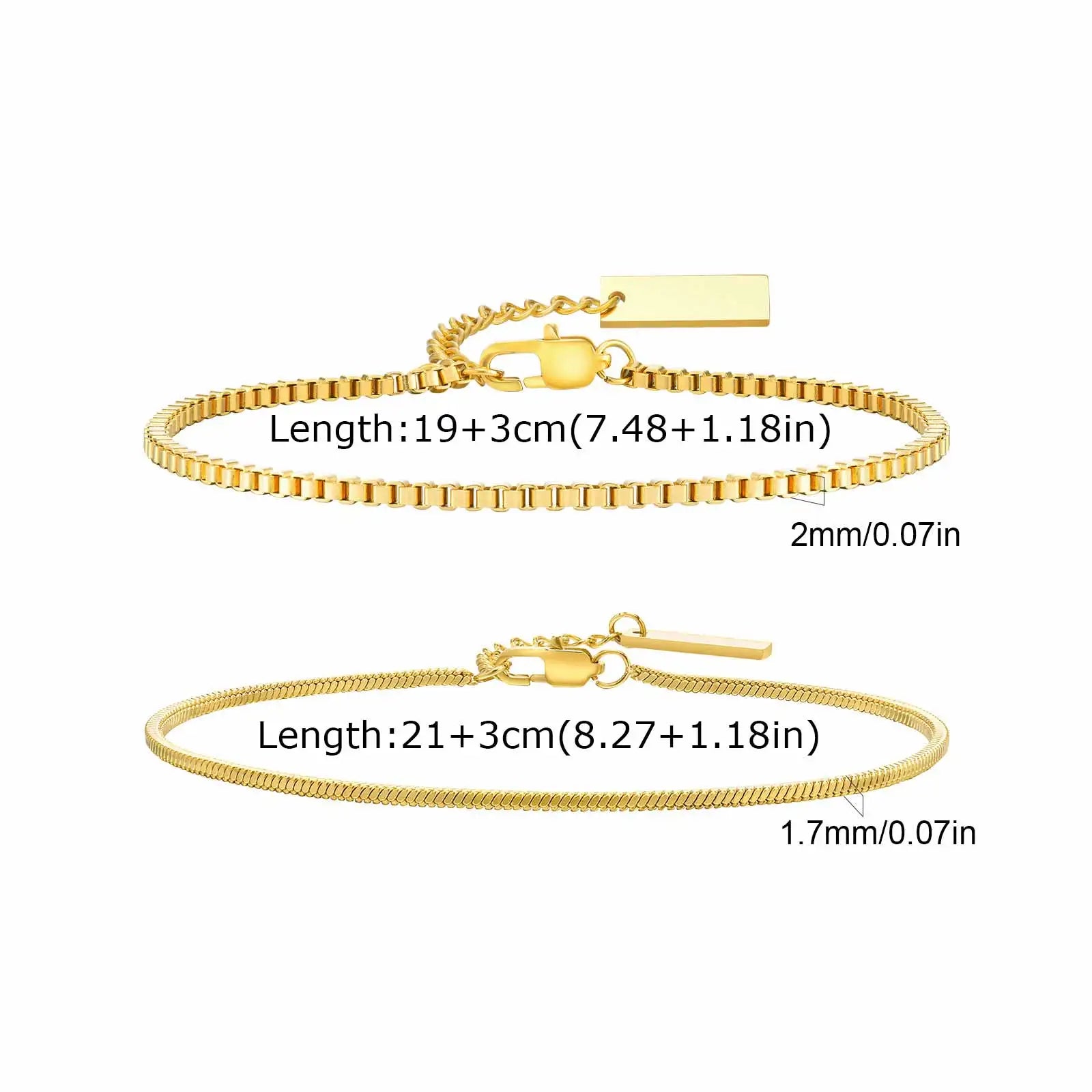 Vnox 2pcs/Set Cuban Figaro Rope Snake Chain Bracelet Set for Men Boys, Gold Black Silver Color Stainless Steel Wristband Jewelry