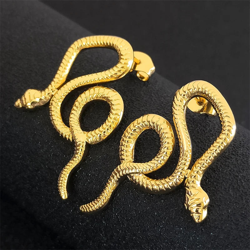 Snake Gold Earrings Vintage Stud Animal Exaggerated