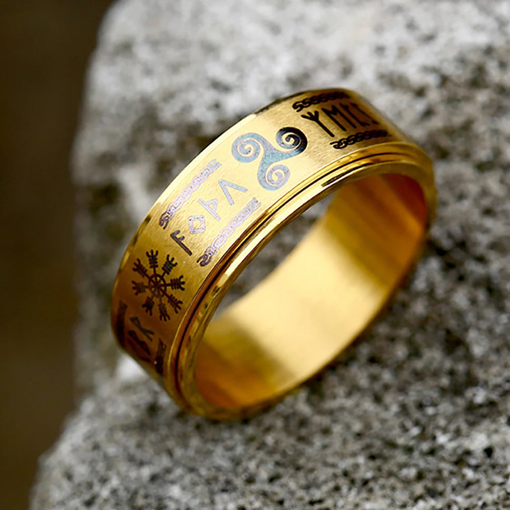 Vintage 316L Stainless Steel Nordic Vikings Trinity Ring Fashion Simple Viking Rune Amulet Rings For Men Women Rotatable Jewelry
