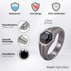 Punk Vintage Gray Stainless Steel Rings for Men Hexagon Black Zircon Ring Hip Hop Fashion Waterproof Finger Jewelry Party Gifts