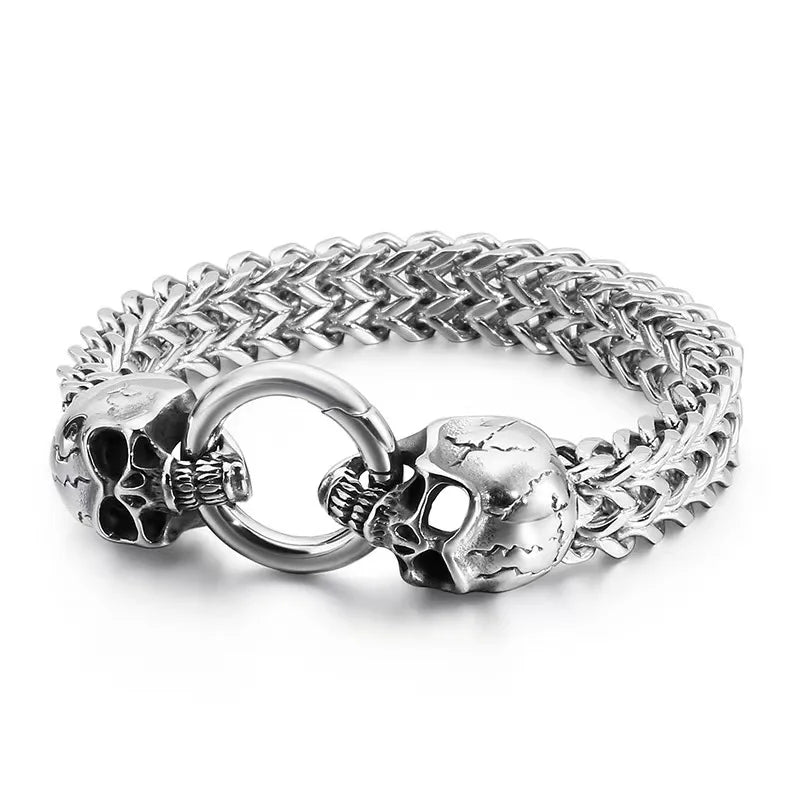 Double Skull Cuban Bracelet — Gothic